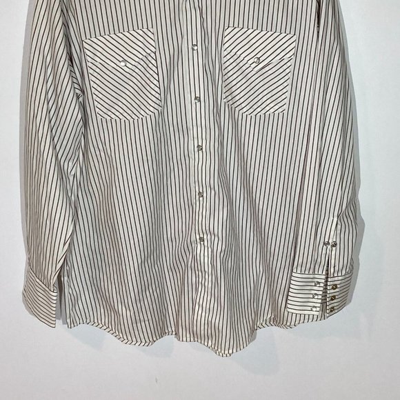 VTG WMG Western Striped Mens Button White Size XL Pearl Snap 2Pocket Long Sleeve - Picture 5 of 14